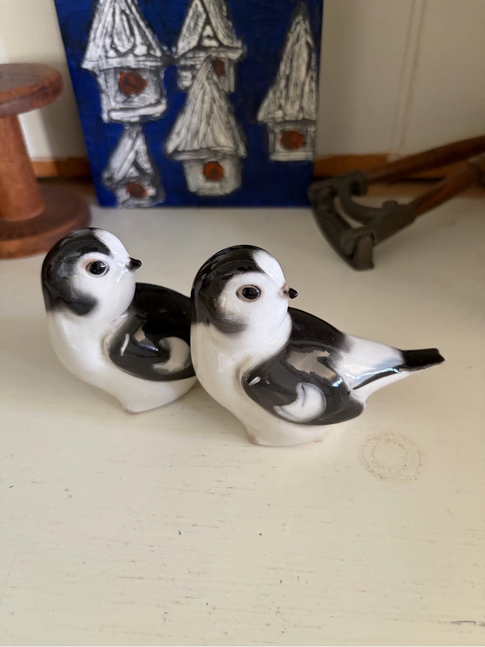 Lomonosov Ceramic Black & White Bird Figurine Pair